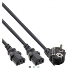 InLine® Netz-Y-Kabel, 1x Schutzkontakt ST zu 2x Kaltgeräte ST, 1m