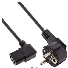 InLine® Netzkabel, Schutzk. gew. / Kaltgerätest. C13 links abgew., schwarz, 3m