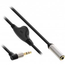 InLine® Slim Audio Kabel Klinke 3,5mm ST gewinkelt / BU, mit Lautstärkeregler 0,25m