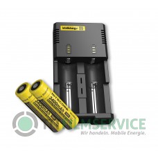 Nitecore NEW i2 Intellicharger Ladegerät inkl. 2x NiteCore NL1834 Akkus, 18650