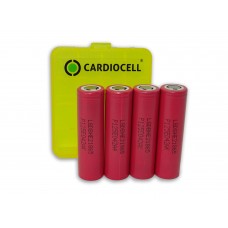 4x LG HE2 18650HE2 Li-Ion 2500mAh 20A 3,6V LGDBHE21865, inkl. Cardiocell Akkubox