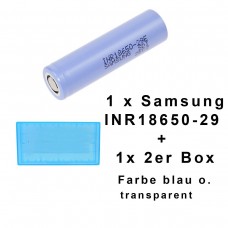 1 x Samsung INR18650 29E Lithium Ionen 2900mAh 18650 3,6-3,7V + 1x 2er Box