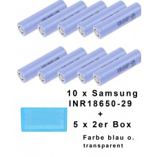10 x Samsung INR18650 29E Lithium Ionen 2900mAh 18650 3,6-3,7V + 5x 2er Box