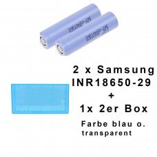 2 x Samsung INR18650 29E Lithium Ionen 2900mAh 18650 3,6-3,7V + 1x 2er Box