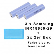 3 x Samsung INR18650 29E Lithium Ionen 2900mAh 18650 3,6-3,7V + 2x 2er Box