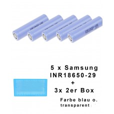 5 x Samsung INR18650 29E Lithium Ionen 2900mAh 18650 3,6-3,7V + 3x 2er Box