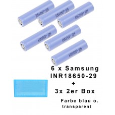 6 x Samsung INR18650 29E Lithium Ionen 2900mAh 18650 3,6-3,7V + 3x 2er Box