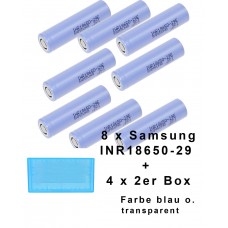 8 x Samsung INR18650 29E Lithium Ionen 2900mAh 18650 3,6-3,7V + 4x 2er Box